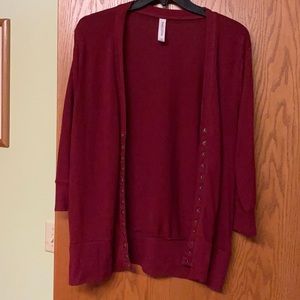 Three Quarter sleeve snap cardigan -dark burgundy